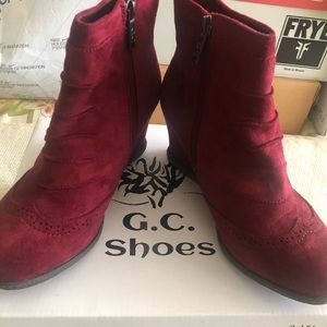 G.C. SHOES Women’s BURGUNDY Madeline wedge Heel Zip-Up Ankle Boots Shoes 7